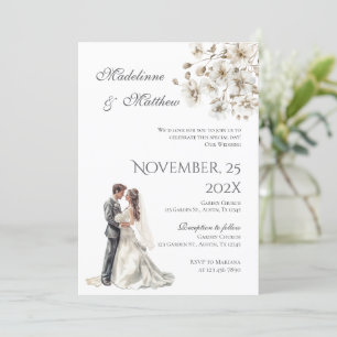 Invitation Mariée et marié silhouette Fleurs Mariage