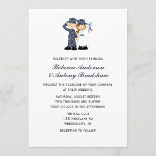 Invitation Mariée et soldat en Mariage Camouflage bleu