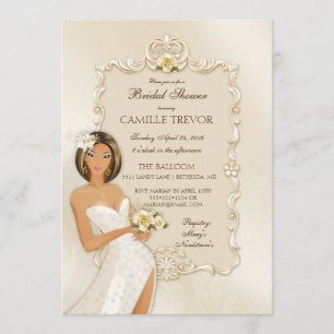 Invitation Mariée Ethnique Rose de Mariage en Satin Ivoire