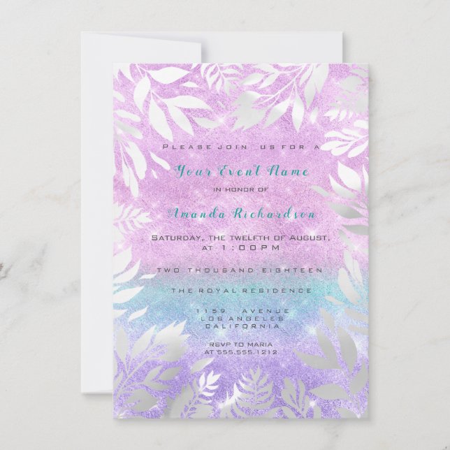 Invitation Mariée Florale Pailletée Ombrée Violet Tiffany (Devant)
