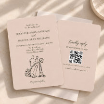 Mariée Groom Mode Dessinée à la Main QR Mariage