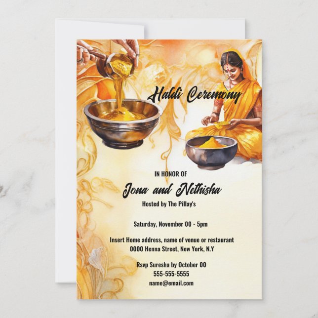 Invitation Mariée indienne haldi à la cérémonie mariage halad (Devant)