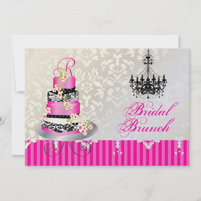 Invitation Mariée monogramme PixDezines, gâteau mariage rose (Devant)