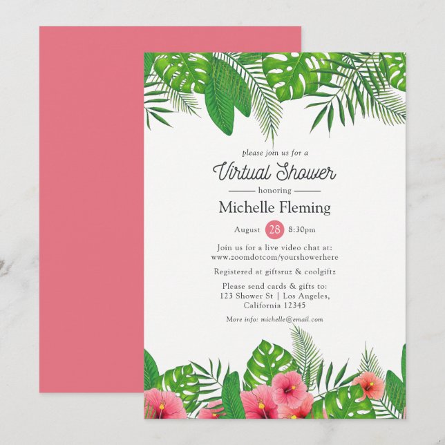 Invitation Mariée ou Baby shower virtuel Tropical Luau (Devant / Derrière)