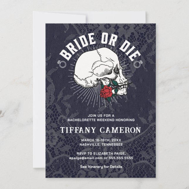 Invitation Mariée ou mort Skull Bachelorette Party (Devant)
