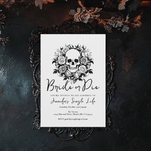 Invitation Mariée ou Mourir Fleur Blanche Crâne Enterrement d
