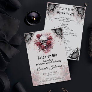 Invitation Mariée ou mourir Rose gothique crâne  Bachelorette