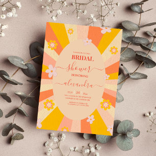 Invitation Mariée rétro Super 70's à thème orange jaune