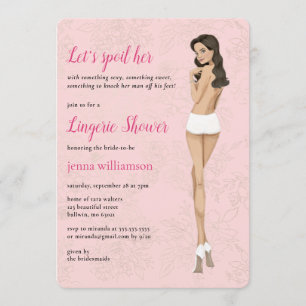 Invitation Mariée rose dans ses culottes douche lingerie