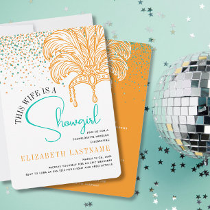 Invitation Mariée Showgirl Ère Orange Sarcelle Fête de Bachel