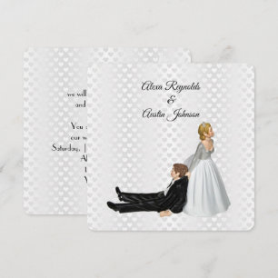 Invitation Mariée traînant le marié humour de mariage