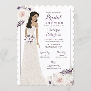 Invitation Mariée violette d'anémone en Fête de l'mariée