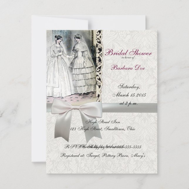Invitation Mariées vintages Mariage blanc antique (Devant)