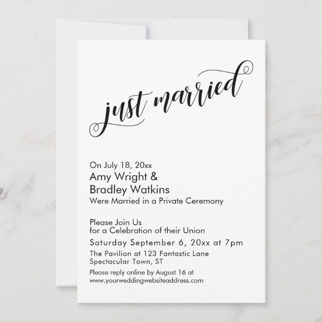 Invitation Mariés à peine Fancy Script Célébration de mariage (Devant)
