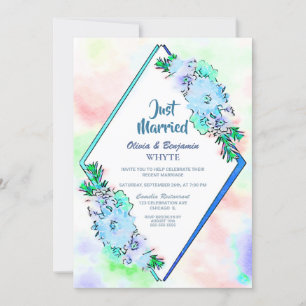 Invitation Mariés Floral Bleu Réception de Mariage