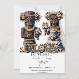 Invitation Mariés Hawaïens Polynésiens Tiki pour un mariage