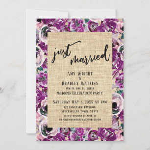 Invitation Mariés Peinture Rose Fleurs Toile de Jute Réceptio