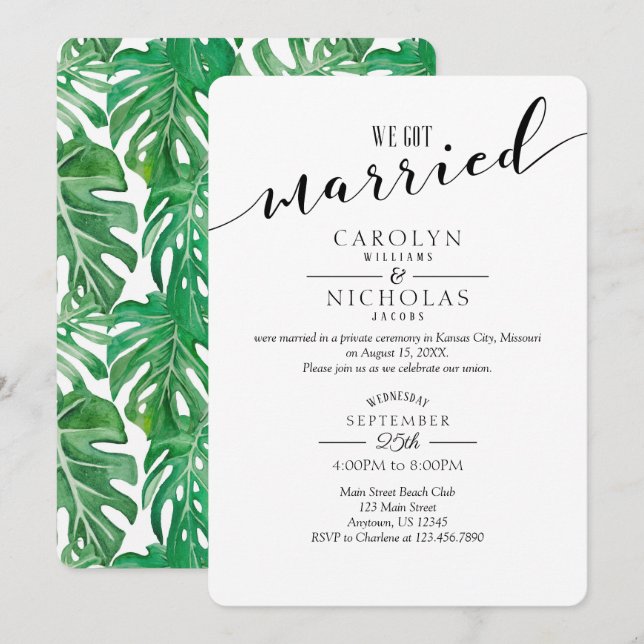 Invitation Mariés Soirée de mariage de verdure tropicale (Devant / Derrière)