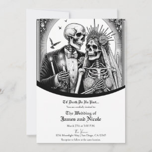 Invitation Mariés squelettes noir blanc mariage vintage