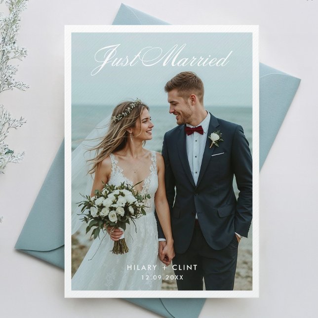 Invitation Mariés tout juste Élégante Annonce de Photo de Mar (Créateur téléchargé)