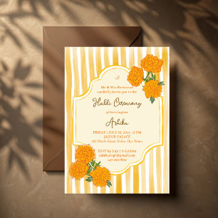 Invitation Marigolds rayures jaunes mariage indien haldi