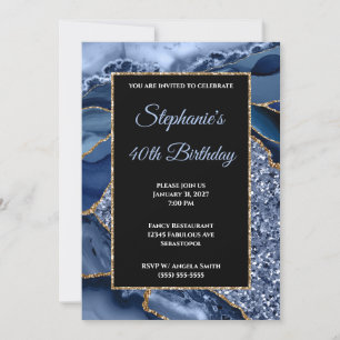 Invitation Marine Agate Gold Parties scintillant Glam 40e ann