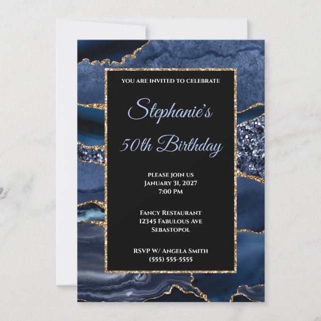 Invitation Marine Agate Gold Parties scintillant Glam 50e ann (Devant)