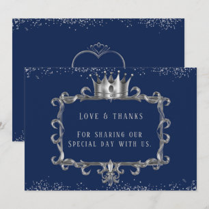 Invitation Marine Argent Frame Royal Crown Love & Thanks