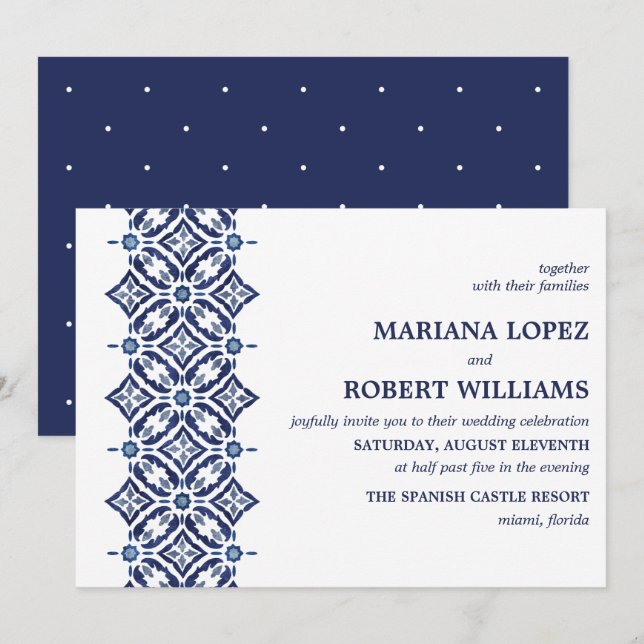 Invitation Marine Azulejo | Mariage frontalier espagnol carre (Devant / Derrière)