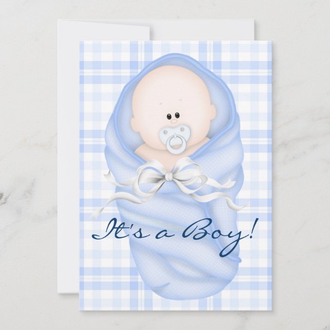 Invitation Marine Baby Blue En vichy bébé garçon douche Invit (Devant)