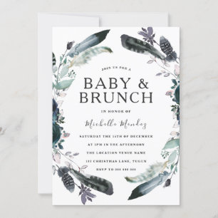 Invitation Marine Black Grey Wreath Baby & Brunch Baby shower