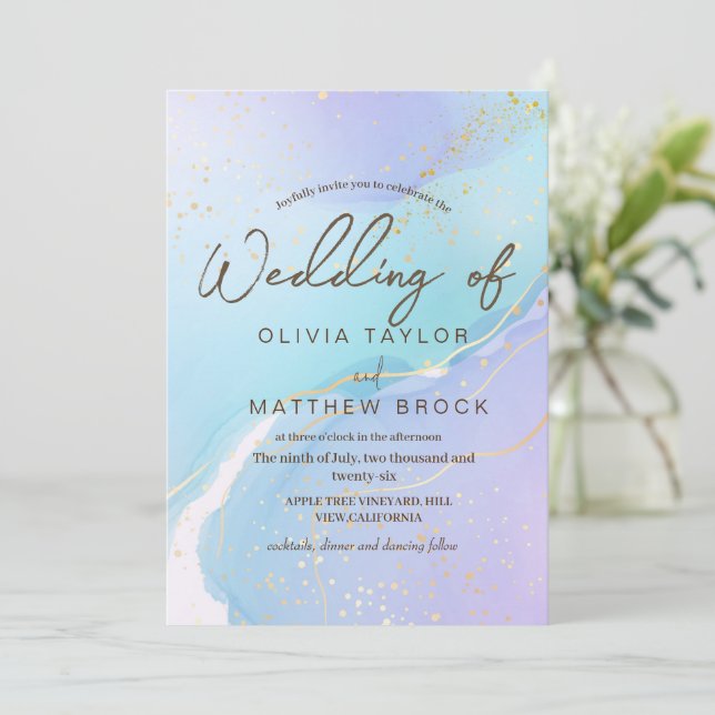 Invitation Marine Bleu Aquarelle Moderne Mariage élégant (Debout devant)