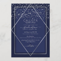 Marine Bleu Argent Confetti Bordure Graduation