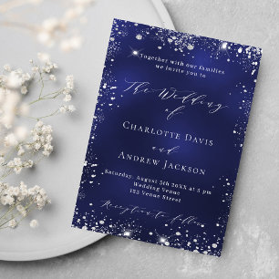 Invitation Marine bleu argent moderne script mariage