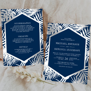 Invitation Marine Bleu Argent Palme Tropicale Tout en un Mari