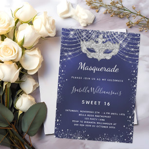 Invitation Marine bleu argent parties scintillant Masquerade