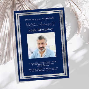 Invitation Marine bleu argent photo anniversaire