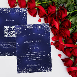 Invitation Marine bleu argent QR code RSVP luxe mariage