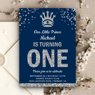 Invitation Marine Bleu Argent Royal Prince Premier anniversai
