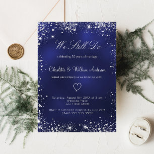 Invitation Marine bleu argent voeu renouveau luxe mariage