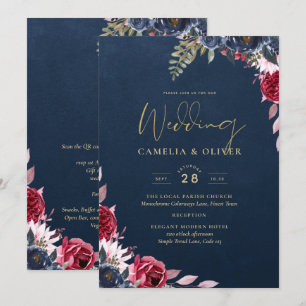 Invitation Marine Bleu Berry Floral Bourgogne hiver automne