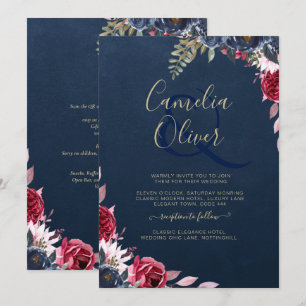 Invitation Marine Bleu Berry Floral Bourgogne hiver automne