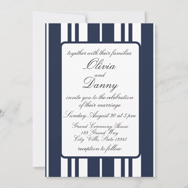 Invitation Marine Bleu Blancs Mariage de la mer côtière (Devant)