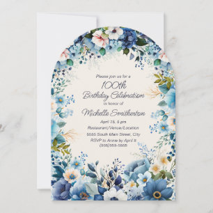 Invitation Marine Bleu bleu blanc Arc floral 100e anniversair