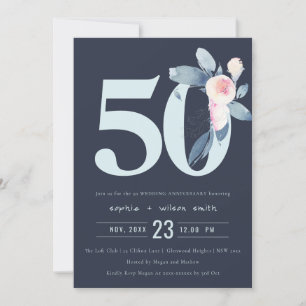 INVITATION MARINE BLEU BLEU FLORAL 50E TOUTE ANNÉE ANNIVERSAI