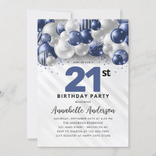Invitation Marine Bleu Bleu Parties scintillant de ballons d'