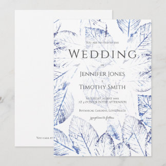 Invitation Marine bleu bouleau feuille mariage naturel en bla