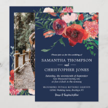 Marine Bleu Bourgogne Corail Rouge Floral Mariage