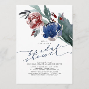 Invitation Marine Bleu & Bourgogne Floral Elégante Fête des m