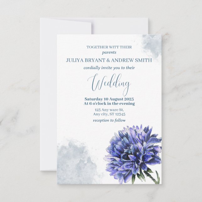 Invitation Marine Bleu Corfleur Floral simple mariage (Devant)